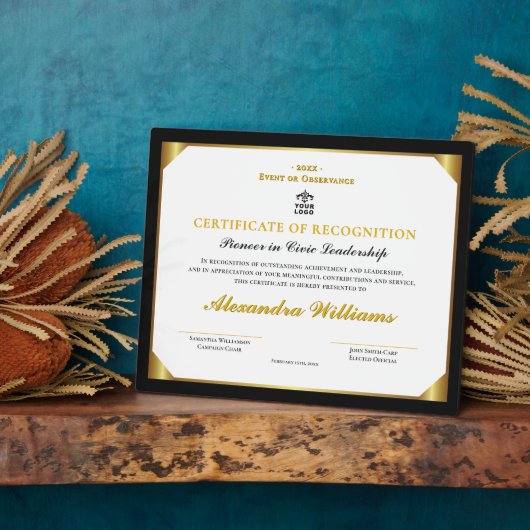 Formeel leiderschaps-erfgoed gouden certificaat fotoplaat (Zijkant)