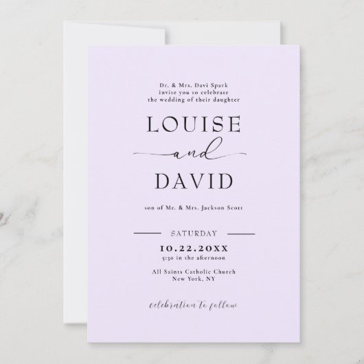 Formeel lila huwelijk kaart (Voorkant)