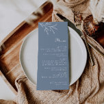 Formeel Minimale Stusty Blue Wedding Menu<br><div class="desc">Deze formele,  minimale,  stoffige blauwe trouwmenukaart is perfect voor een rustige bruiloft. Het ontwerp biedt waterverf wilde kruiden tegen een stoffige blauwe achtergrond.</div>
