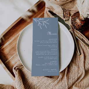 Formeel Minimale Stusty Blue Wedding Menu