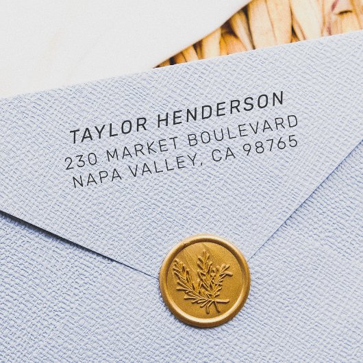 Formeel minimalistisch eenvoudig naam- en retourad zelfinktende stempel