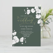 Formeel modern Sage Green Orchid All in One Weddin Kaart (Staand voorkant)