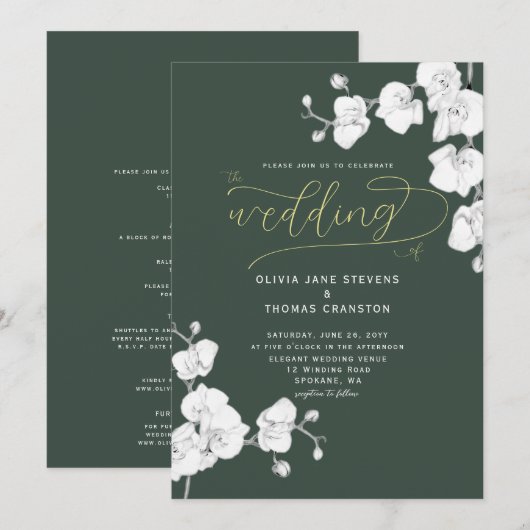 Formeel modern Sage Green Orchid All in One Weddin Kaart (Voorkant / Achterkant)