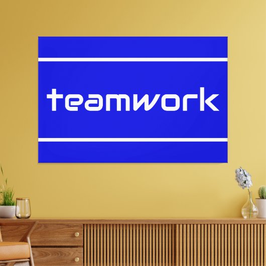 Formeel modern TEAMWORK Witte strepen op koningsbl Canvas Afdruk (Insitu (Woonkamer))