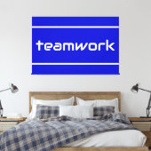 Formeel modern TEAMWORK Witte strepen op koningsbl Canvas Afdruk (Insitu (Slaapkamer))
