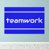 Formeel modern TEAMWORK Witte strepen op koningsbl Canvas Afdruk (Insitu (Houten vloer))