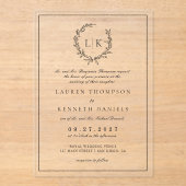 Formeel Monogram Blad Crest Trouwen Acryl Uitnodigingen (Voorkant)