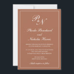 Formeel Monogram Eenvoudige Terracotta Elegante Br Kaart<br><div class="desc">Traditionele stijl terracotta / verbrande sinaasappel / roestkleurige trouwuitnodiging met een eenvoudig en klassiek ontwerp met uw twee initiaal monogram en uw namen in een elegante kalligrafie binnen een dunne rand. Alle ontwerpelementen kunnen worden gewijzigd in het ontwerpbewerkgereedschap. Deze elegante trouwuitnodigingen zijn perfect voor een formele bruiloft.</div>