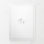 Formeel Monogram Foto Stof Blauw Elegante Trouwdag Drieluik Uitnodiging (Cover)
