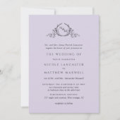 Formeel Monogram Lavendel Bruiloft Kaart (Voorkant)