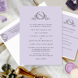 Formeel Monogram Lavendel Bruiloft Kaart