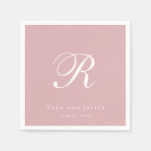 Formeel Monogram Roze Stoffig Roos Elegant Bruilof Servet (Voorkant)