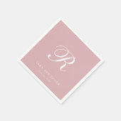 Formeel Monogram Roze Stoffig Roos Elegant Bruilof Servet (Hoek)