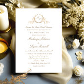 Formeel Monogram Wit en Goud Elegant Bruiloft Kaart