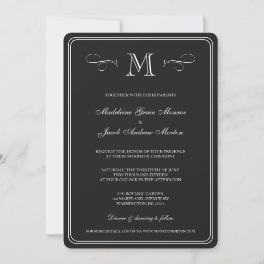 Formeel monogram | Zwarte en witte bruiloft Kaart (Voorkant)