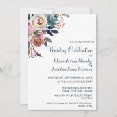 Formeel mosterdblauw champagne Floral Wedding Kaart (Voorkant)