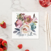 Formeel mosterdblauw Wijn Burgundy Floral Wedding Servet (Insitu)