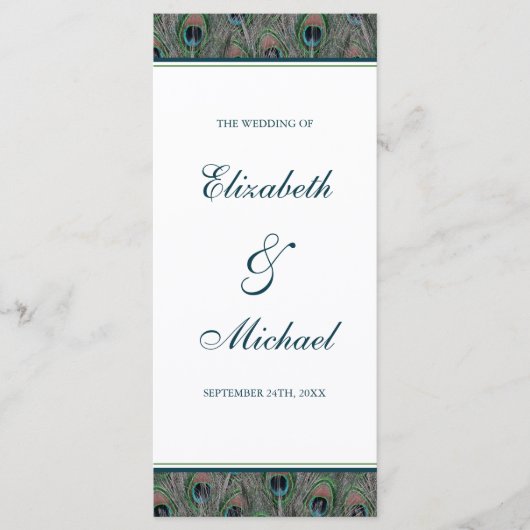 Formeel Peacock Feathers Wedding Programma Programmakaart (Voorkant)