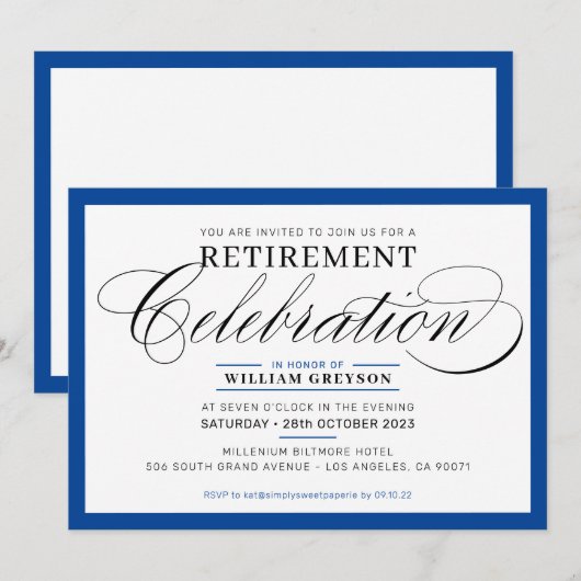 FORMEEL PENSIOENFEEST modern fancy koningsblauw Kaart (Voorkant / Achterkant)