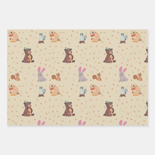 Formeel platte herfst/najaarsdieren inpakpapier vel (Voorkant 3)