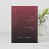 Formeel programma voor de bruiloft in bordeauxrood programmakaart (Staand voorkant)