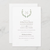 Formeel & rustiek groen | Initiaal bruiloft uitnod Kaart (Voorkant / Achterkant)