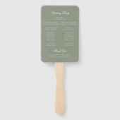 Formeel Sage Green & White Script Wedding Programm Handwaaier (Achterkant)