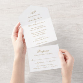 Formeel Schrift Monogram Goud Elegante Trouw All In One Uitnodiging
