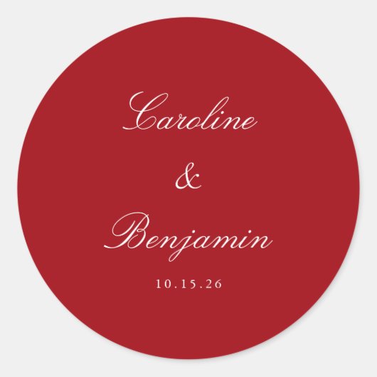 Formeel script Elegant Wedding Custom Red Ronde Sticker (Voorkant)