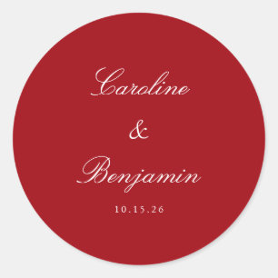 Formeel script Elegant Wedding Custom Red Ronde Sticker