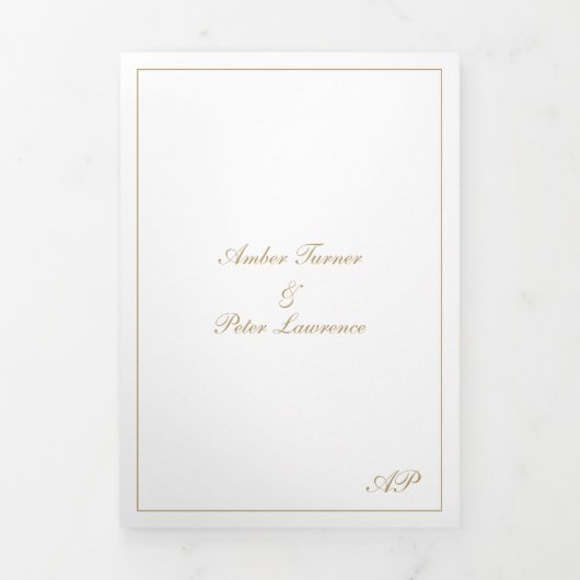 Formeel Script Monogram Goud Elegant Bruiloft Drieluik Uitnodiging (Cover)