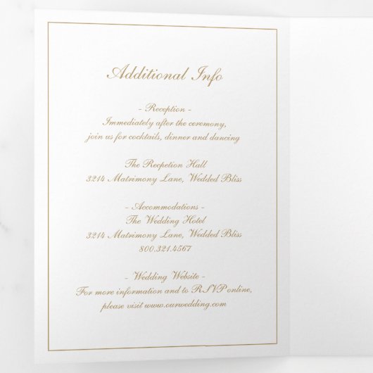 Formeel Script Monogram Goud Elegant Bruiloft Drieluik Uitnodiging (Binnenzijde eerst)