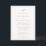 Formeel Script Monogram Goud Elegant Bruiloft Kaart<br><div class="desc">De traditionele Uitnodiging van het de weduwschap van de stijl met een eenvoudig en klassiek ontwerp met uw monogram bij de bovenkant samen met uw trouwdetails die door een grens worden omringd. Uw details bevinden zich in een elegant faux goudscript en kunnen worden gewijzigd in elke kleur die u wenst...</div>