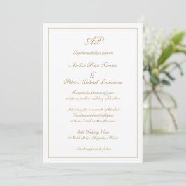 Formeel Script Monogram Goud Elegant Bruiloft Kaart