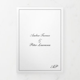 Formeel Script Monogram Zwart Wit Elegant Bruiloft Drieluik Uitnodiging