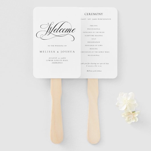 Formeel Script Zwart & Wit Bruiloft Handwaaier (Voorkant en achterkant)