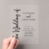 Formeel Script Zwart Wit Elegant Huwelijk Clear Acryl Uitnodigingen (Insitu (Draagbaar))