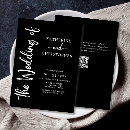 Formeel Script Zwart Wit Elegant Huwelijk Kaart