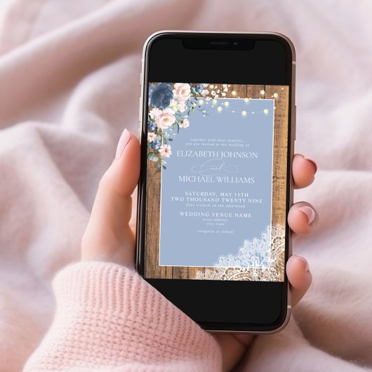 Formeel stonk Blue Blush Rustic Wood Lace Script Kaart