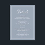 Formeel Traditioneel Elegant Stofblauw Bruiloft Informatiekaartje<br><div class="desc">Traditionele stijl stofblauw bruiloft bijgevoegde kaart met een eenvoudig ontwerp met 'Details' in een elegante kalligrafie binnen een dunne rand.  De template biedt voldoende ruimte om belangrijke informatie over uw speciale dag te delen.  Dit klassieke ontwerp is perfect voor een formele bruiloft.</div>
