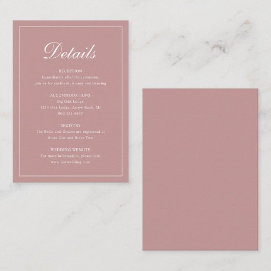 Formeel traditioneel smaakvol Roos Informatiekaartje (Voorkant / Achterkant)