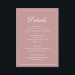 Formeel traditioneel smaakvol Roos Informatiekaartje<br><div class="desc">Traditionele,  stoffige roos roze trouwbehuizing met een eenvoudig design met "Details" in een elegante kalligrafie binnen een dunne rand. De sjabloon staat voldoende ruimte voor u toe om belangrijke informatie over uw speciale dag te delen. Dit klassieke ontwerp is perfect voor een formele bruiloft.</div>