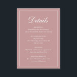 Formeel traditioneel smaakvol Roos Informatiekaartje<br><div class="desc">Traditionele,  stoffige roos roze trouwbehuizing met een eenvoudig design met "Details" in een elegante kalligrafie binnen een dunne rand. De sjabloon staat voldoende ruimte voor u toe om belangrijke informatie over uw speciale dag te delen. Dit klassieke ontwerp is perfect voor een formele bruiloft.</div>
