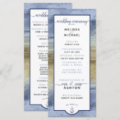 Formeel #Trouwfeest Modern #Nautisch Stofblauw & G Programmakaart (Voorkant / Achterkant)