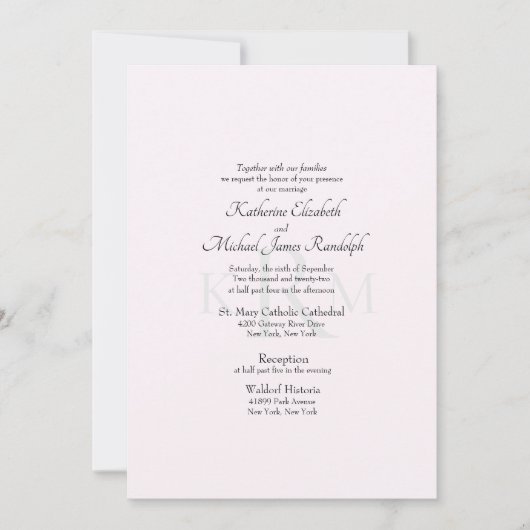 Formeel Trouwmonogram Zonder Vermelding Ouders Roz Kaart (Voorkant)