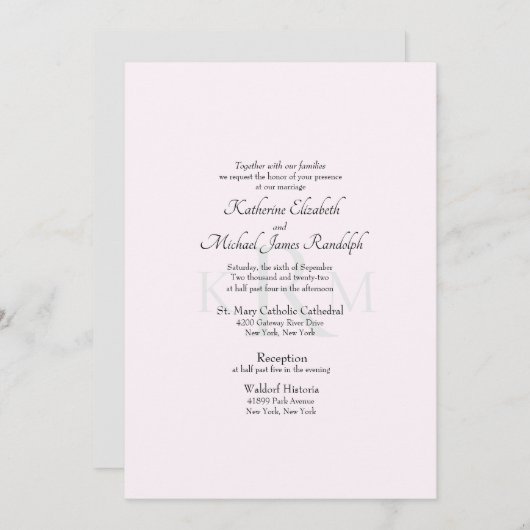 Formeel Trouwmonogram Zonder Vermelding Ouders Roz Kaart (Voorkant / Achterkant)