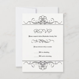 Formeel Vintage Zwart/Wit Bloemmotief - RSVP Kaart