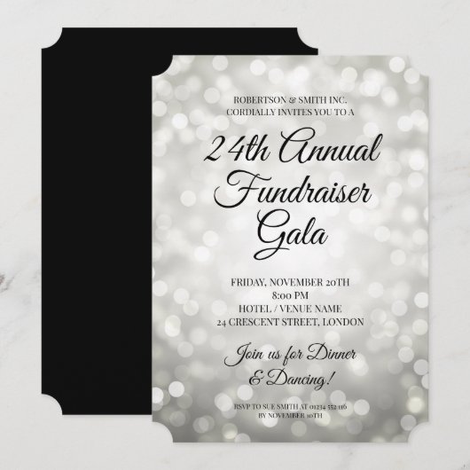 Formeel zakelijk fundraiserfeest Zilveren Lichten Kaart (Voorkant / Achterkant)