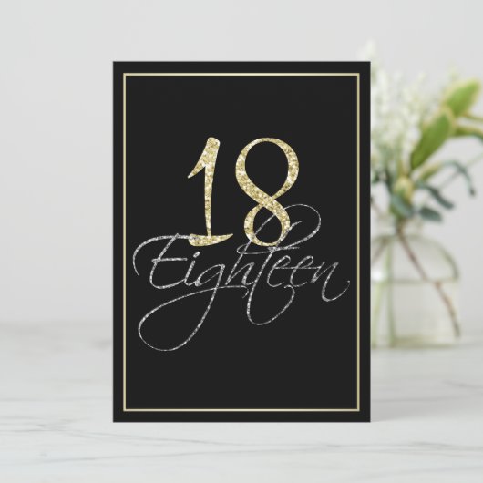 Formeel Zilver Zwart en Goud 18e Verjaardagsfeest Kaart (Staand voorkant)