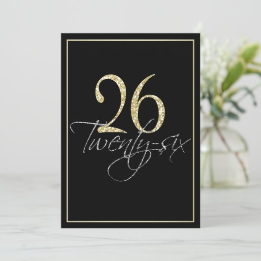 Formeel Zilver Zwart en Goud 26ste Verjaardagsfees Kaart (Staand voorkant)